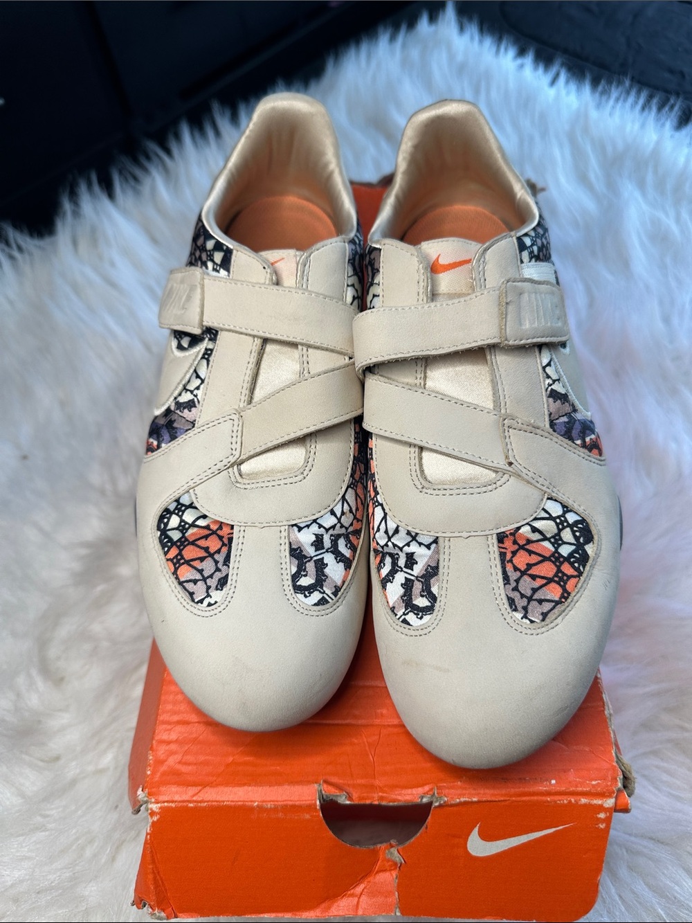 Nike Kids Tan Sneakers with Orange and Black Pattern